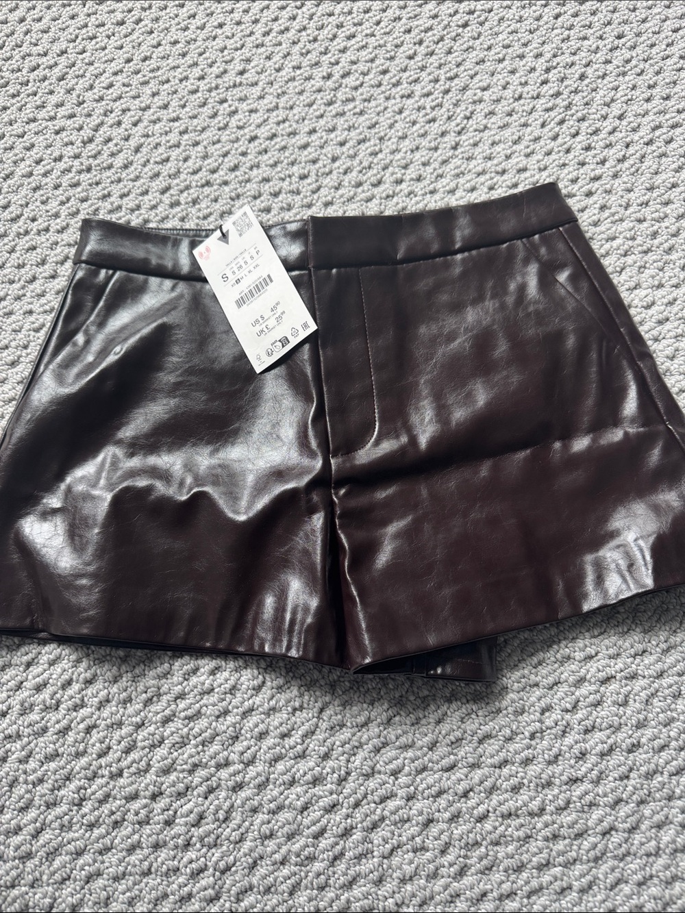 Zara Faux Leather Shorts in Deep Brown